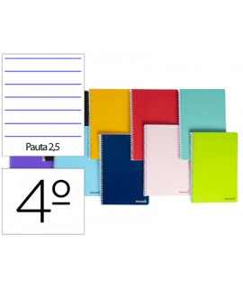 Cuaderno espiral liderpapel cuarto smart tapa blanda 80h 60gr pauta 2,5mm con margen colores surtidos