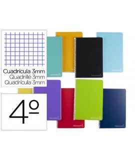 Cuaderno espiral liderpapel cuarto witty tapa dura 80h 75gr cuadro 3mm con margen colores surtidos