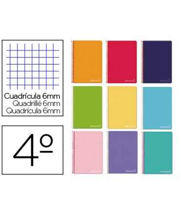 Cuaderno espiral liderpapel cuarto witty tapa dura 80h 75gr cuadro 6mm con margen colores surtidos