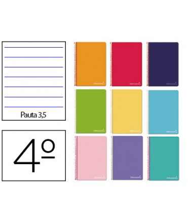 Cuaderno espiral liderpapel cuarto witty tapa dura 80h 75gr pauta ancha 3,5mm con margen colores surtidos