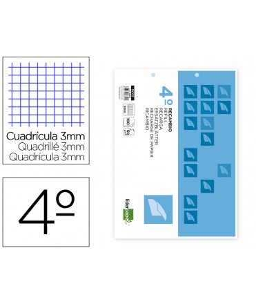 Recambio liderpapel cuarto apaisado 100 hojas 60gr cuadro 3 mm 2 taladros con margen