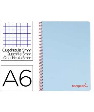 Cuaderno espiral liderpapel a6 micro wonder tapa plastico 120h 90 gr cuadro 5mm 4 bandas color celeste