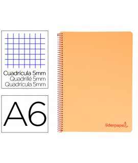 Cuaderno espiral liderpapel a6 micro wonder tapa plastico 120h 90 gr cuadro 5mm 4 bandas color naranja