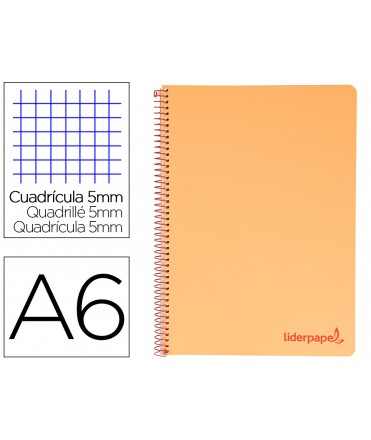 Cuaderno espiral liderpapel a6 micro wonder tapa plastico 120h 90 gr cuadro 5mm 4 bandas color naranja