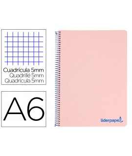 Cuaderno espiral liderpapel a6 micro wonder tapa plastico 120h 90 gr cuadro 5mm 4 bandas color rosa