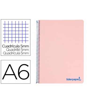 Cuaderno espiral liderpapel a6 micro wonder tapa plastico 120h 90 gr cuadro 5mm 4 bandas color rosa