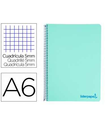Cuaderno espiral liderpapel a6 micro wonder tapa plastico 120h 90 gr cuadro 5mm 4 bandascolor verde pastel turquesa