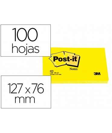 Bloc de notas adhesivas quita y pon post-it 76x127 mm con 100 hojas 655