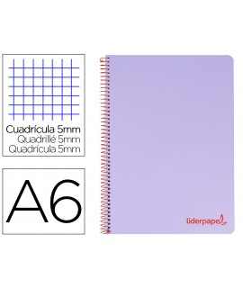 Cuaderno espiral liderpapel a6 micro wonder tapa plastico 120h 90 gr cuadro 5mm 4 bandas color violeta