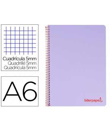Cuaderno espiral liderpapel a6 micro wonder tapa plastico 120h 90 gr cuadro 5mm 4 bandas color violeta