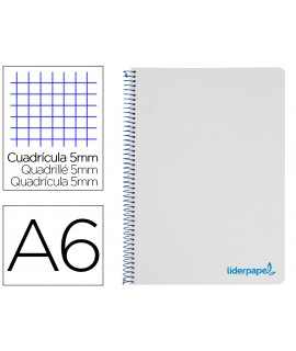 Cuaderno espiral liderpapel a6 micro wonder tapa plastico 120h 90 gr cuadro 5mm 4 bandas color gris