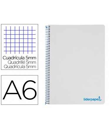 Cuaderno espiral liderpapel a6 micro wonder tapa plastico 120h 90 gr cuadro 5mm 4 bandas color gris