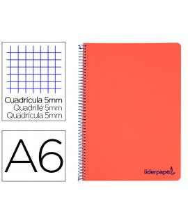 Cuaderno espiral liderpapel a6 micro wonder tapa plastico 120h 90 gr cuadro 5mm 4 bandas color rojo