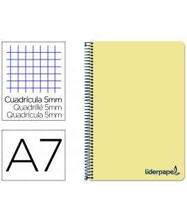 Cuaderno espiral liderpapel a7 micro wonder tapa plastico 100h 90 gr cuadro 5mm 4 bandas color amarillo