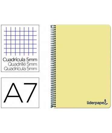Cuaderno espiral liderpapel a7 micro wonder tapa plastico 100h 90 gr cuadro 5mm 4 bandas color amarillo