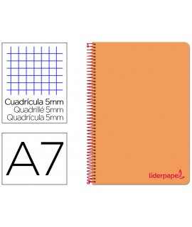 Cuaderno espiral liderpapel a7 micro wonder tapa plastico 100h 90 gr cuadro 5mm 4 bandas color naranja