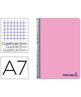 Cuaderno espiral liderpapel a7 micro wonder tapa plastico 100h 90 gr cuadro 5mm 4 bandas color rosa