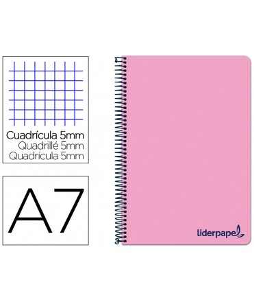 Cuaderno espiral liderpapel a7 micro wonder tapa plastico 100h 90 gr cuadro 5mm 4 bandas color rosa