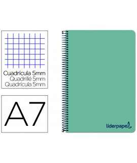 Cuaderno espiral liderpapel a7 micro wonder tapa plastico 100h 90 gr cuadro 5mm 4 bandascolor verde pastel turquesa