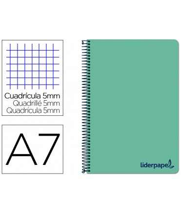 Cuaderno espiral liderpapel a7 micro wonder tapa plastico 100h 90 gr cuadro 5mm 4 bandascolor verde pastel turquesa