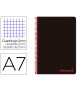 Cuaderno espiral liderpapel a7 micro wonder tapa plastico 100h 90gr cuadro 5mm 4 bandas color negro