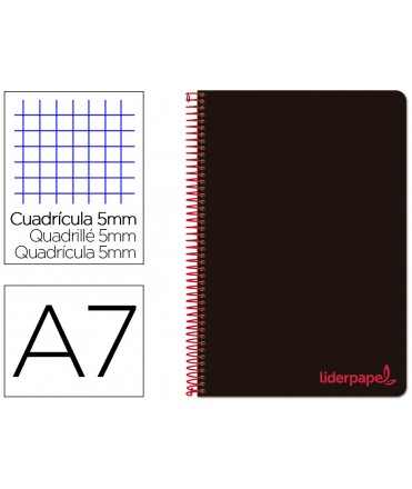 Cuaderno espiral liderpapel a7 micro wonder tapa plastico 100h 90gr cuadro 5mm 4 bandas color negro