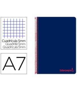 Cuaderno espiral liderpapel a7 micro wonder tapa plastico 100h 90 gr cuadro 5mm 4 bandas color azul marino