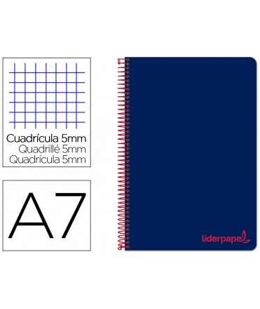 Cuaderno espiral liderpapel a7 micro wonder tapa plastico 100h 90 gr cuadro 5mm 4 bandas color azul marino