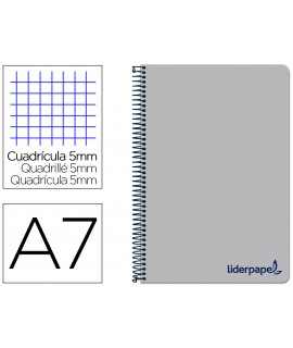 Cuaderno espiral liderpapel a7 micro wonder tapa plastico 100h 90 gr cuadro 5mm 4 bandas color gris