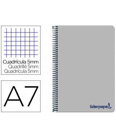 Cuaderno espiral liderpapel a7 micro wonder tapa plastico 100h 90 gr cuadro 5mm 4 bandas color gris