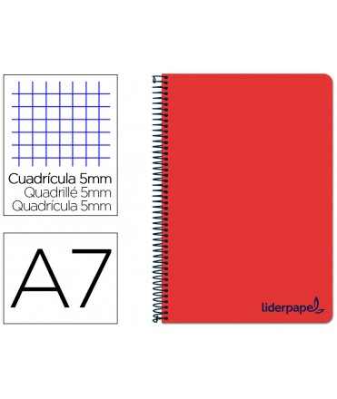 Cuaderno espiral liderpapel a7 micro wonder tapa plastico 100h 90 gr cuadro 5mm 4 bandas color rojo