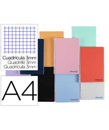 Cuaderno espiral liderpapel a4 wonder tapa plastico 80h 90gr cuadro 3mm con margen colores surtidos