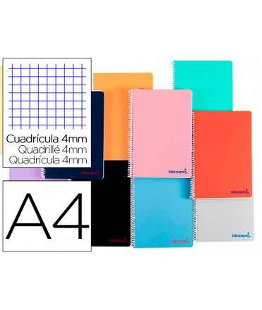 Cuaderno espiral liderpapel a4 wonder tapa plastico 80h 90gr cuadro 4mm con margen colores surtidos