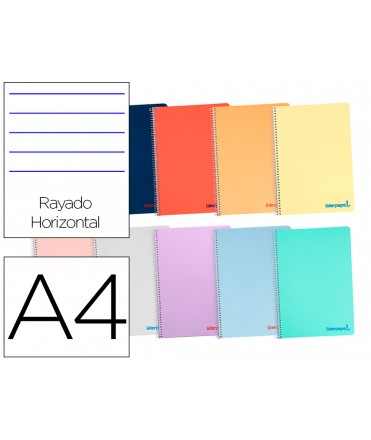 Spiral notebook liderpapel a4 wonder plastic cover 80h 90gr horizontal striped with margin assorted colors