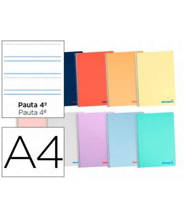 Cuaderno espiral liderpapel a4 wonder tapa plastico 80h 90gr pauta ancha 3,5mm con margen colores surtidos