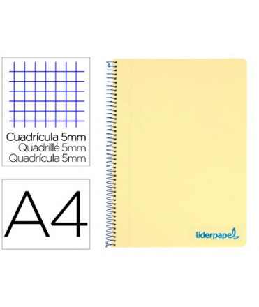Cuaderno espiral liderpapel a4 micro wonder tapa plastico 120h 90 gr cuadro 5mm 5 banda 4 taladros color amarillo