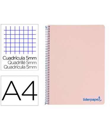 Cuaderno espiral liderpapel a4 micro wonder tapa plastico 120h 90gr cuadro 5mm 5 bandas 4 taladros color rosa
