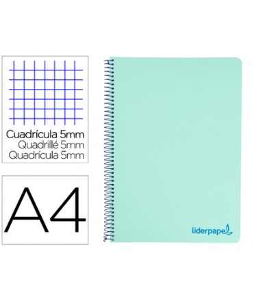 Cuaderno espiral liderpapel a4 micro wonder tapa plastico 120h 90gr cuadro 5mm 5 banda 4 taladro color verde turquesa