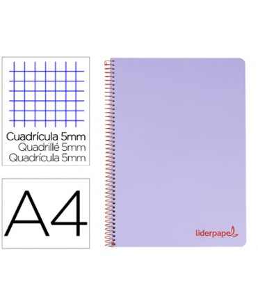 Cuaderno espiral liderpapel a4 micro wonder tapa plastico 120h 90 gr cuadro 5mm 5 banda 4 taladros color lila