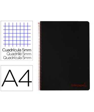 Cuaderno espiral liderpapel a4 micro wonder tapa plastico 120h 90 gr cuadro 5mm 5 bandas 4 taladros color negro