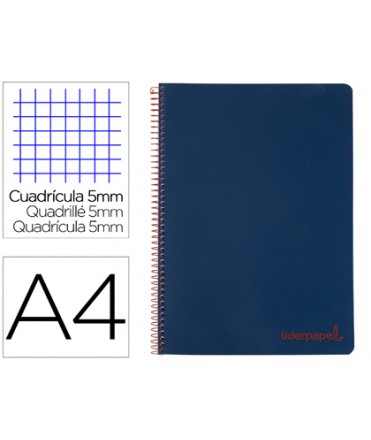Cuaderno espiral liderpapel a4 micro wonder tapa plastico 120h 90 gr cuadro 5mm 5 banda 4 taladros color azul marino