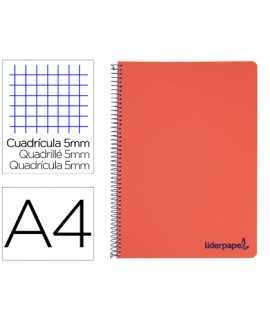 Cuaderno espiral liderpapel a4 micro wonder tapa plastico 120h 90 gr cuadro 5mm 5 bandas 4 taladros color rojo