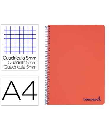 Cuaderno espiral liderpapel a4 micro wonder tapa plastico 120h 90 gr cuadro 5mm 5 bandas 4 taladros color rojo