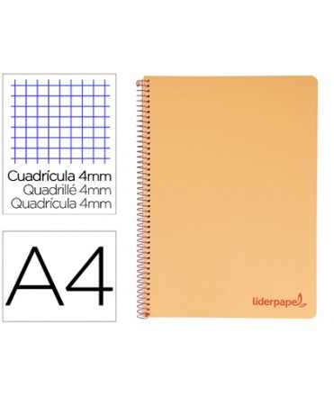 Cuaderno espiral liderpapel a4 wonder tapa plastico 80h 90gr cuadro 4mm con margen color naranja