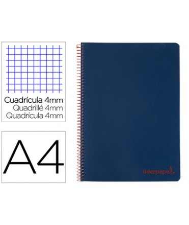 Cuaderno espiral liderpapel a4 wonder tapa plastico 80h 90gr cuadro 4mm con margen color azul marino