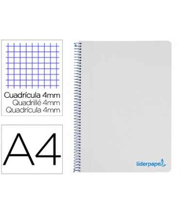 Cuaderno espiral liderpapel a4 wonder tapa plastico 80h 90gr cuadro 4mm con margen color gris