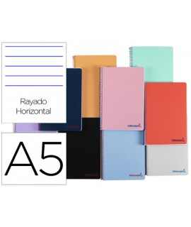 Cuaderno espiral liderpapel a5 wonder tapa plastico 80h 90g rayado horizontal con margen colores surtidos