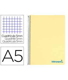 Cuaderno espiral liderpapel a5 micro wonder tapa plastico 120h 90g cuadro 5mm 5 bandas 6 taladros color amarillo