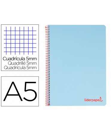 Spiral notebook liderpapel a5 micro wonder plastic cover 120h 90g frame 5mm 5 bands 6 holes light blue