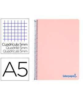 Cuaderno espiral liderpapel a5 micro wonder tapa plastico 120h 90g cuadro 5mm 5 bandas 6 taladros color rosa